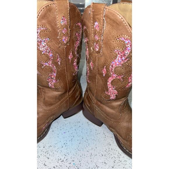 Roper Cowgirl Boots Sz 13 Kids Pink Metallic Peeking Thru Faux Suede Girls - Picture 6 of 6